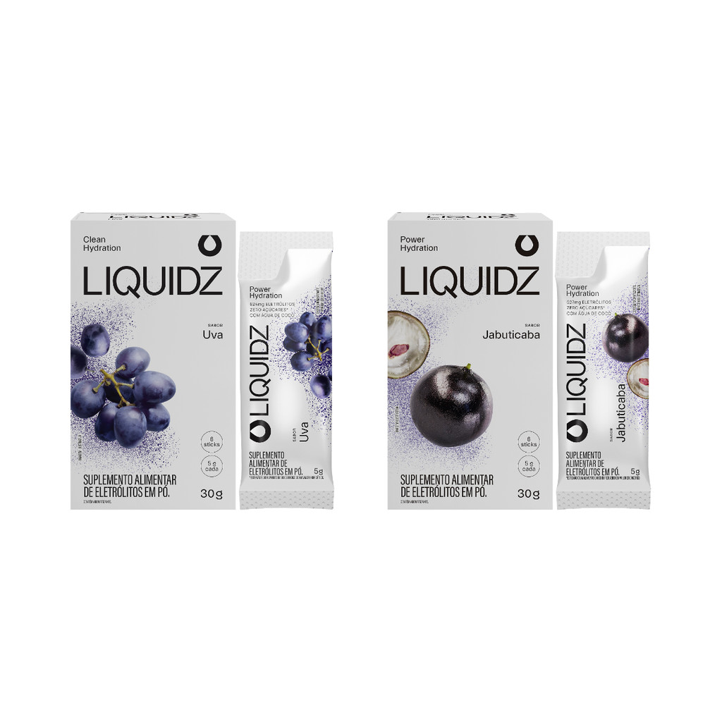 Kit Uva | Jabuticaba LIQUIDZ® - Eletrólitos Zero Açúcares - 2 Caixas - 12 sachês