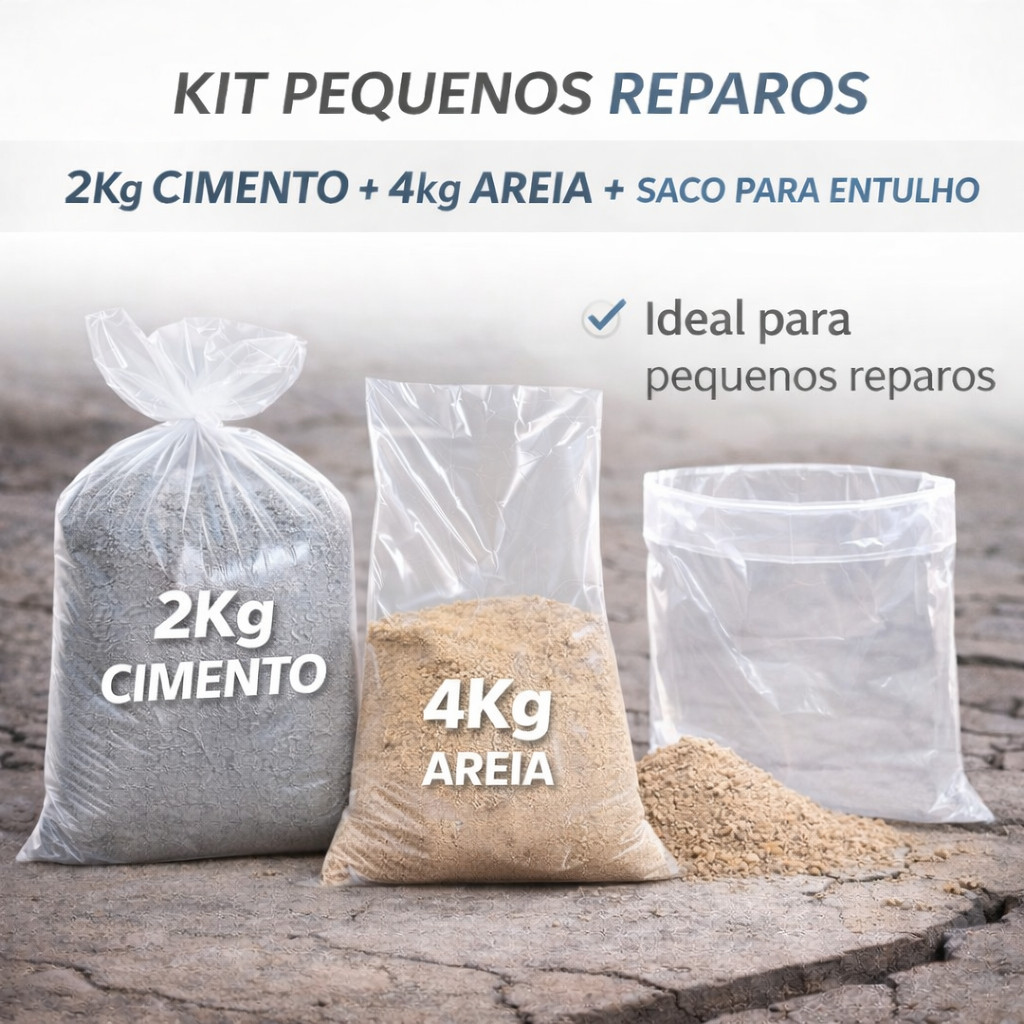 Areia Cimento e Areia Para Pequenos Reparos 6kg Total + BRINDE Saco Plástico Para Entulho Construção