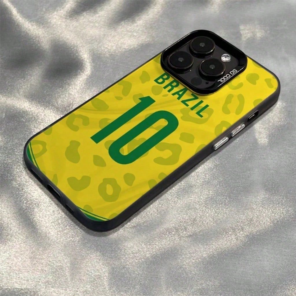 Compatível com iPhone 7 8 Plus 12 13 14 15 16 Pro Max Capinha Amarela Verde Seleção Brasileira Borda Preta Capa Futebol