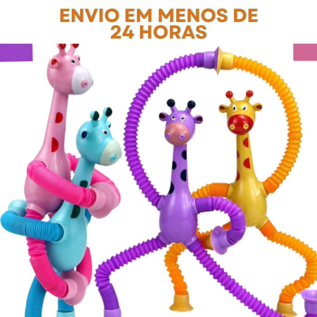 Kit 4 Girafas Estica e Gruda com Luz LED Brinquedo Infantil Pop Tube Ventosa Sensorial