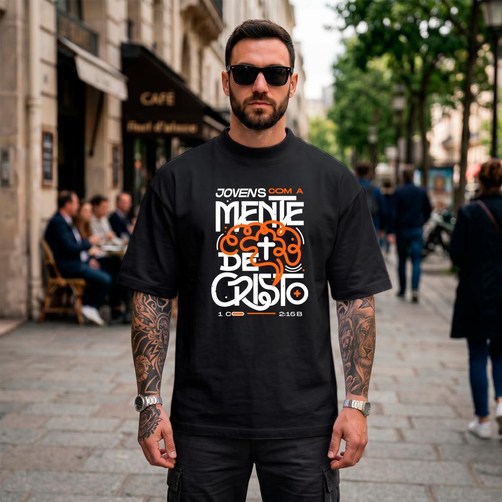 Camiseta Oversized Suedine Masculina Estampada Jovens Com a Mente De Cristo Streetwear