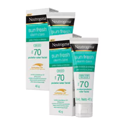 Kit 2 Protetor Solar Facial Neutrogena Sun Fresh Derm Care FPS 70 Sem Cor 40g