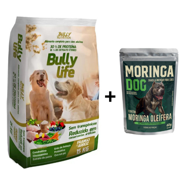 Ração Natural Suuper Premium Bully Life 15kg Bully Nutrition CãoForte + Ganhe Moringa Dog 60g