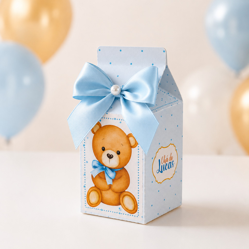 Caixa Milk Personalizada Ursinho Azul | Chá de Bebê | Chá Revelação | Lembrancinha