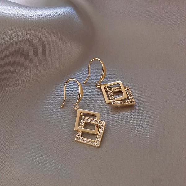 | 【cartelas de brincos feminino】 | kit brinco aço inoxidável ☉Nicho Design geométrico brincos de diamante feminino estil