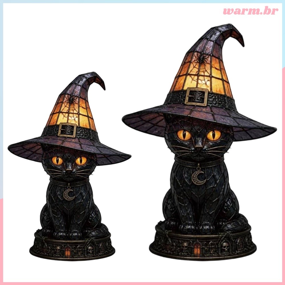 Luz Pendente De Lua De Gato Preto : Destaque De Chapéu De Bruxa De Resina Para Cantos Aconchegantes [waroom.br]