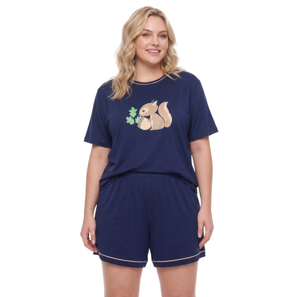Pijama Short Doll Plus Size Malha Leve Manga Curta Estampado Conforto 48 50 52 Macio Resistente Casa