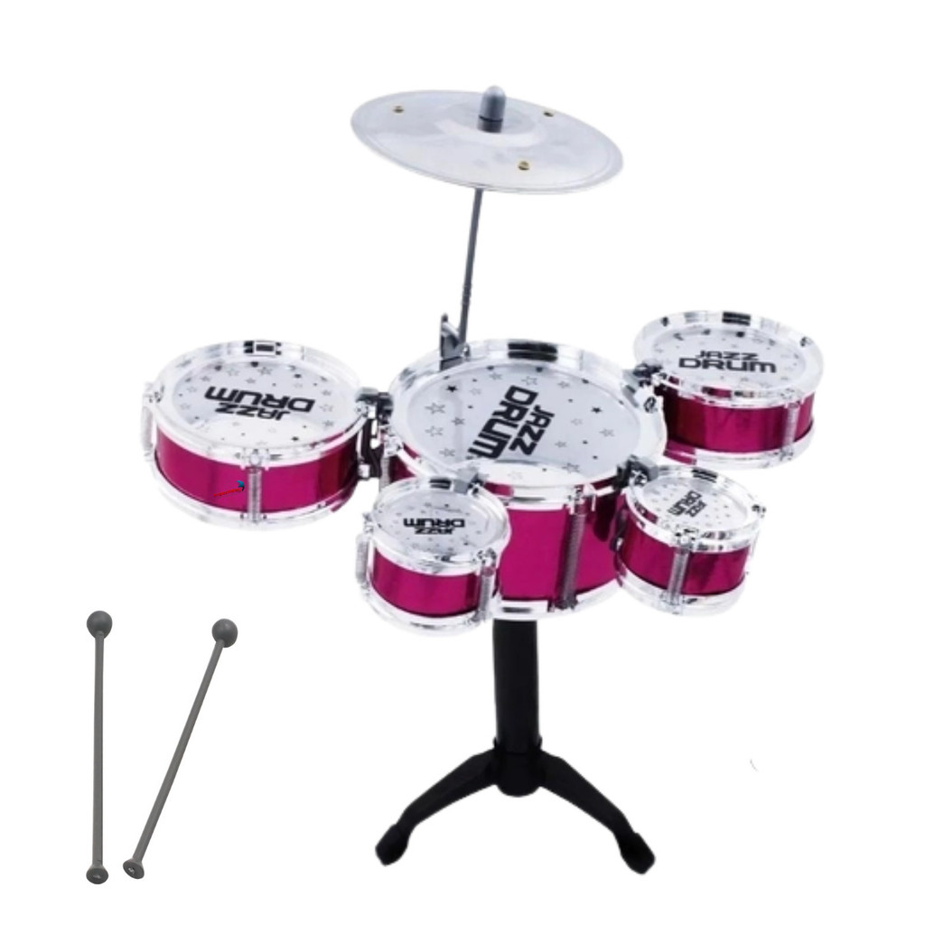 Mini Bateria Infantil Musical 5 Tambores Importway BW038 Vermelha Com Baquetas Inmetro