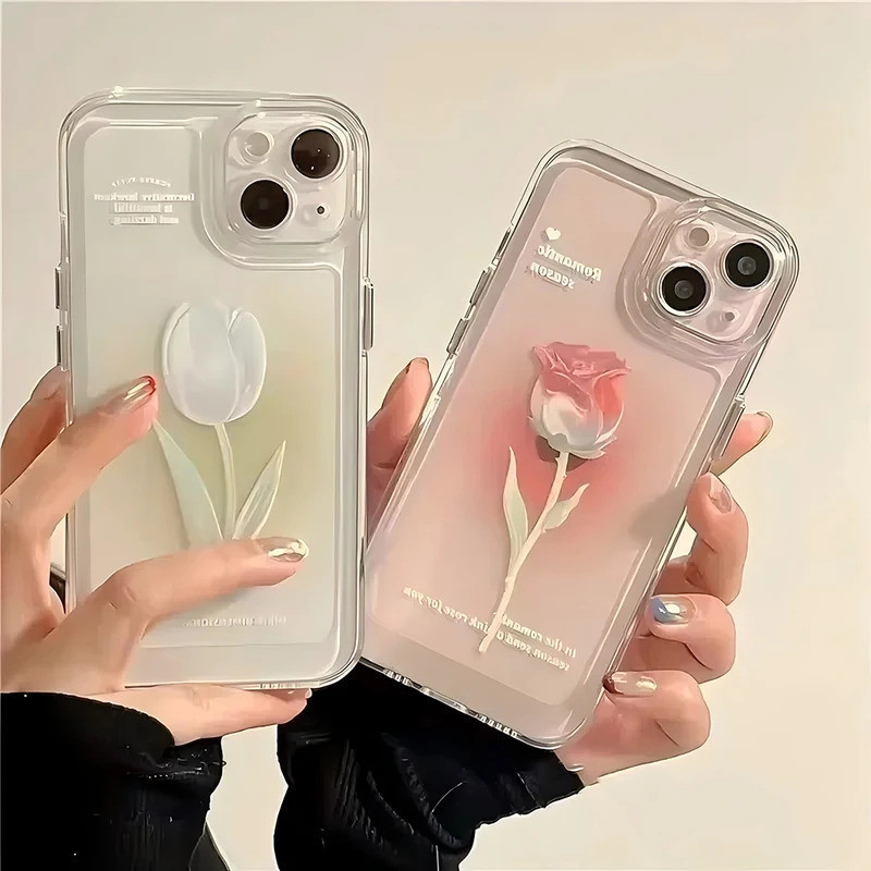 Capa de Telefone Luxuosa Tulip para Samsung S25 S24 S23 S22 S21 S20 FE Note20 Note10 Plus Ultra Lite 5G, Capa Transparen