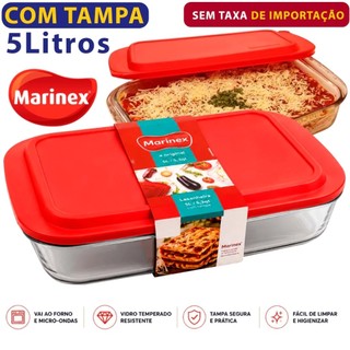 Lasanheira Com Tampa Plástica Marinex 5 Litros - Nadir vidro temperado vai ao forno e micro ondas