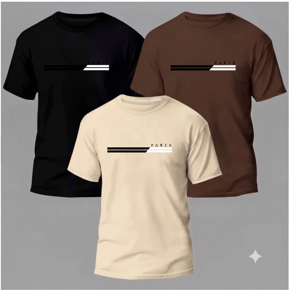 Kit 3 Camisas Masculinas 100% Algodão Premium Camiseta Moda Casual Paris Moda Verão Saida de fabrica — imagem 1