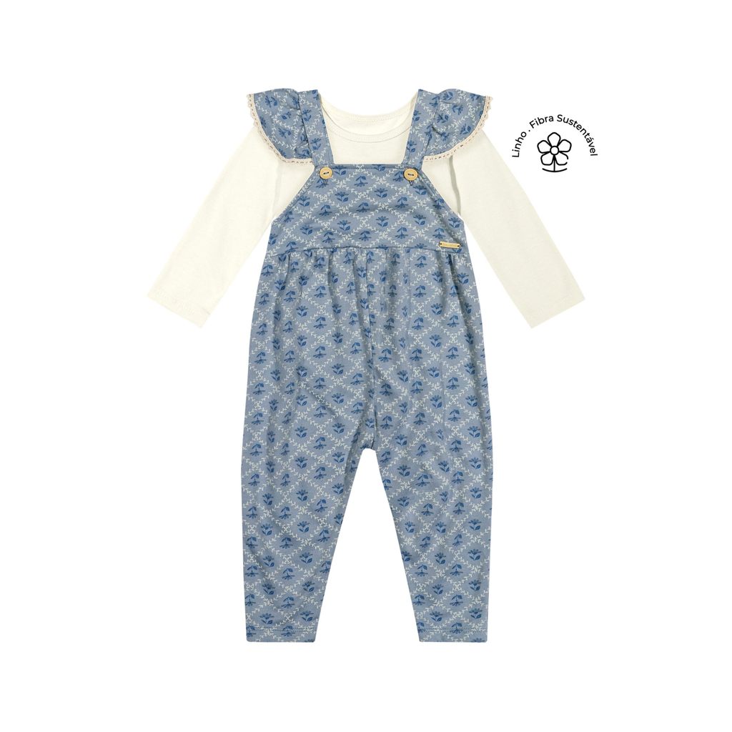 Conjunto Longo Bebê Menina Floral Colorittá Bege