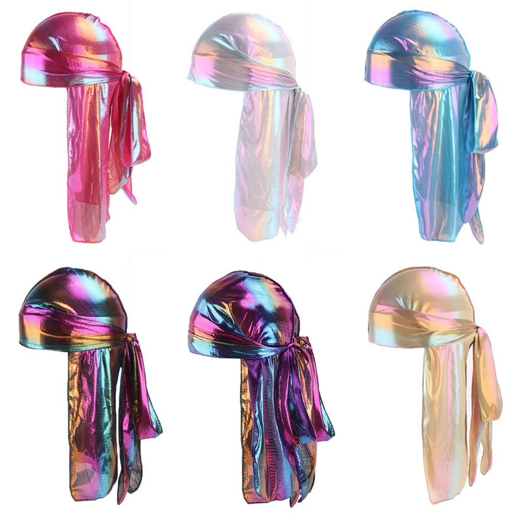 1pc Elasticidade Baotou Boné Faixas De Cabelo Simulação Seda Durag Cauda Longa Pirata Chapéu Bandana Turbante Hip Hop Ca