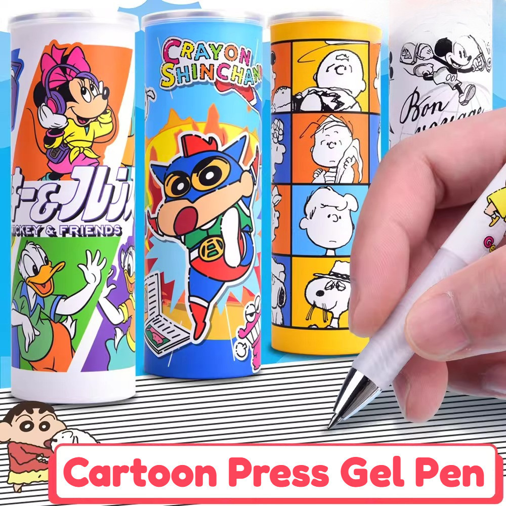 4 Pçs/Caixa Cartoon Crayon Shin Sing/Snoopy/Disney Press Gel Pen 0.5 Bullet Caneta De Tinta Preta De Secagem Rápida
