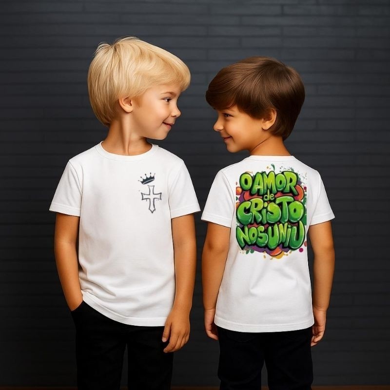 Camiseta Infantil Gospel Católica Unissex Religiosa Cristã Estampada 100% Algodão T-Shirt Menino Menina Blusa