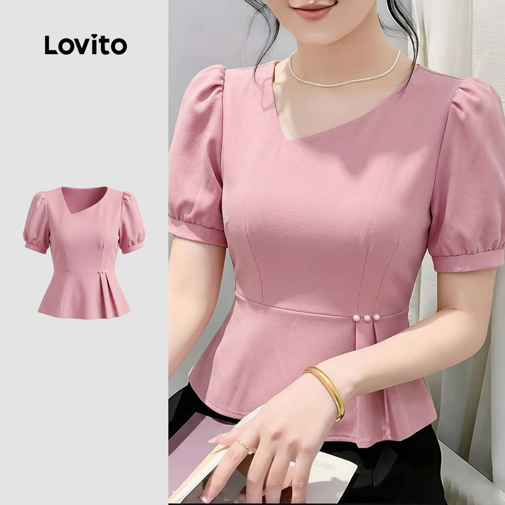 Lovito Blusa Casual Rosa Primavera/verão Estrutura de Linhas para mulheres LK7ED502