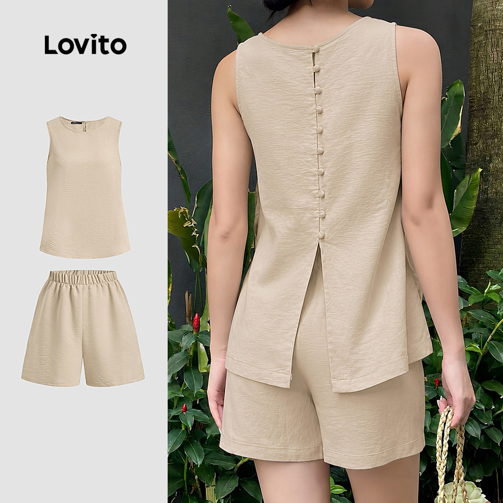 Lovito Casual Conjuntos de Shorts com Botão Na Parte de Trás Divisão Primavera/v