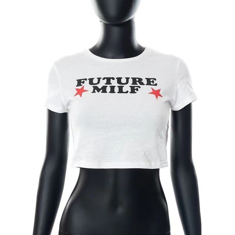 Cross-Border atacado europeu americano roupas femininas ins estilo roupas femininas na moda curto magro carta impressa c
