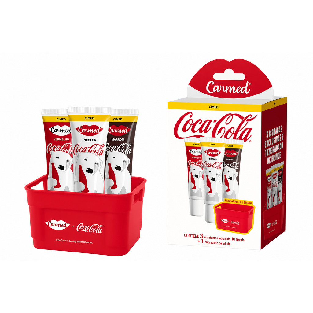 Kit Carmed Coca-cola 3 Hidratantes Labiais + Engradado