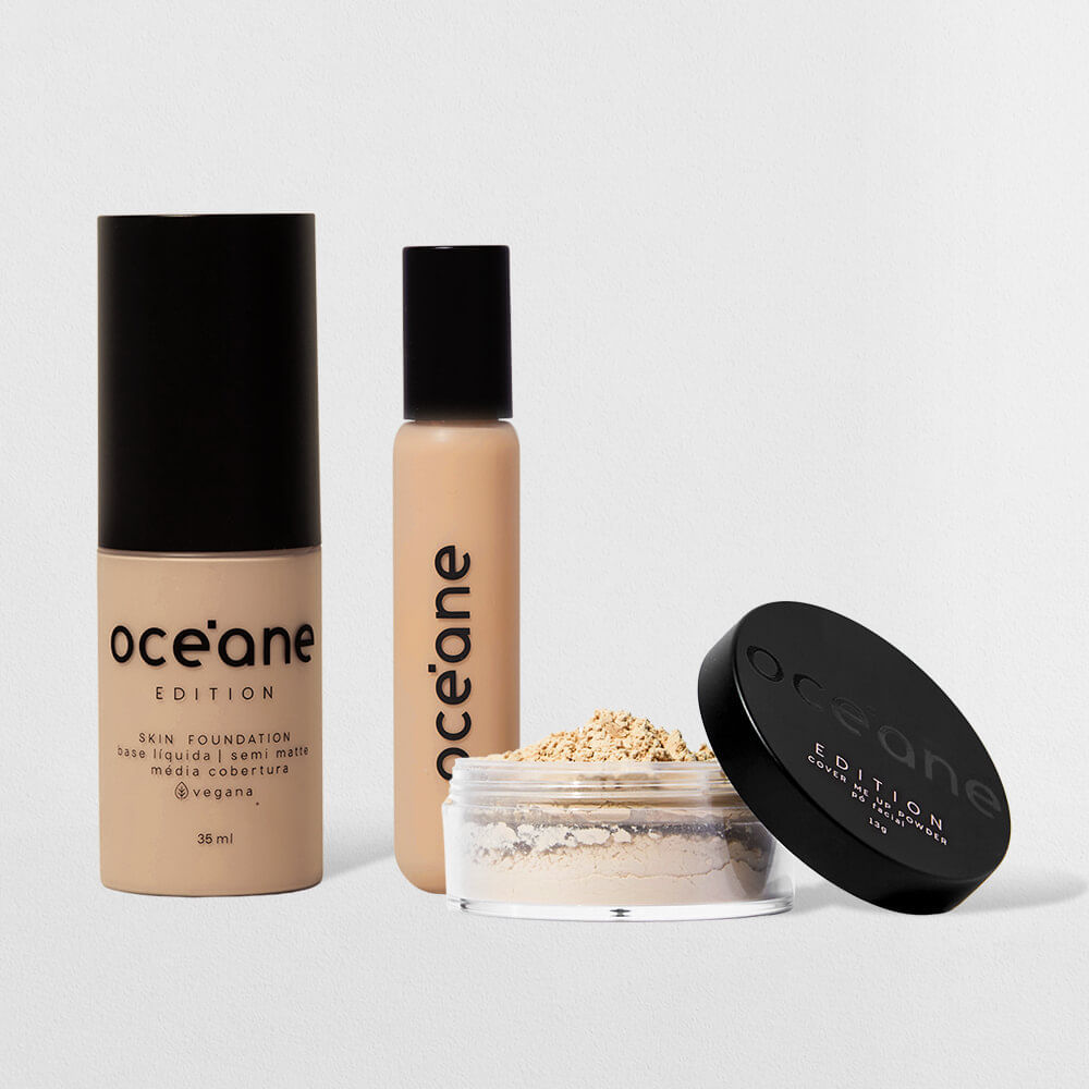 Kit Base Líquida 110f + Corretivo Líquido Fair + Pó Solto Océane Edition (3 Produtos)