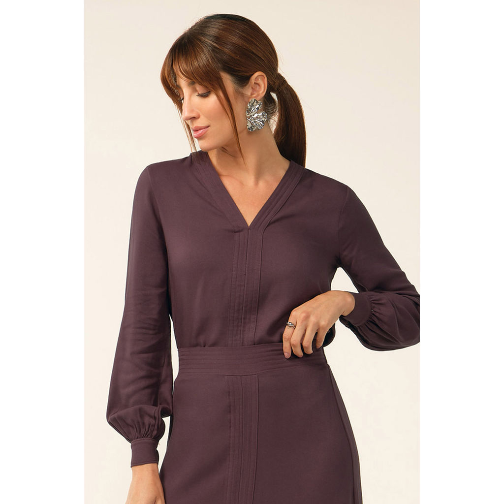 Camisa Manga Longa Feminina Decote V Marialícia Roxo