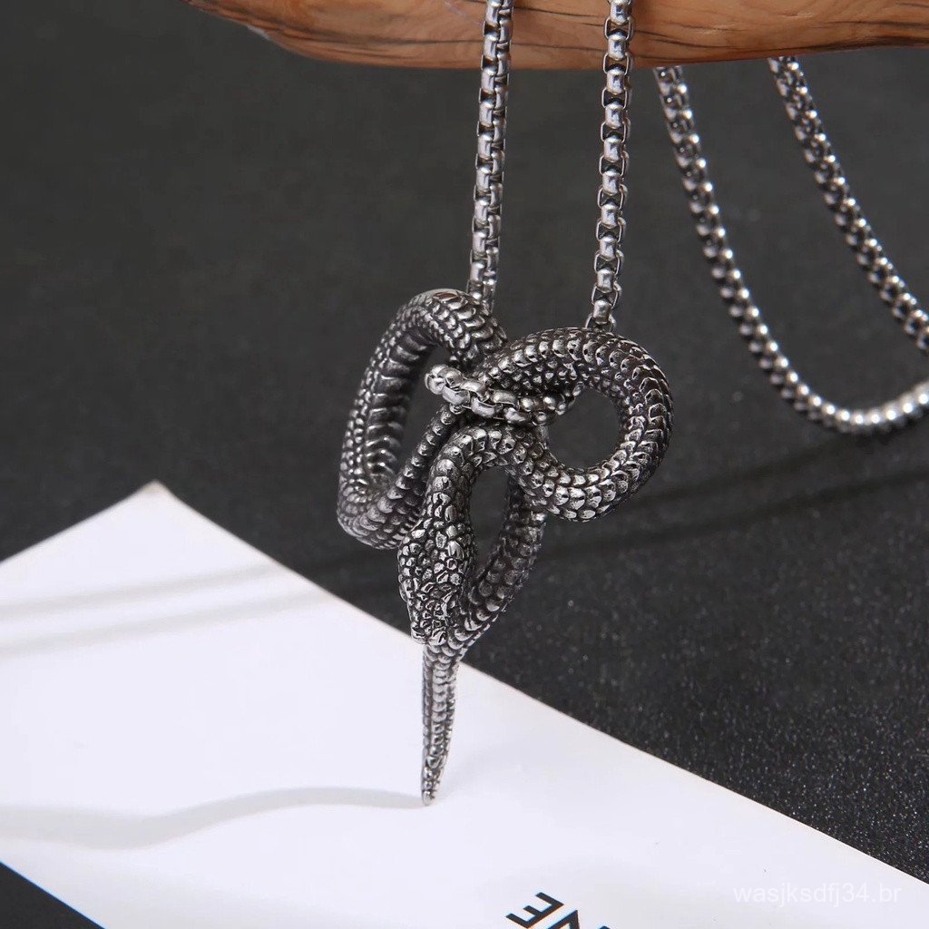 Colar reforçado em forma de cobra com pingente de prata antiga, padrão de cobra único, colar ousado para homens, joia pa