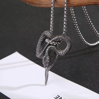 Colar reforçado em forma de cobra com pingente de prata antiga, padrão de cobra único, colar ousado para homens, joia pa