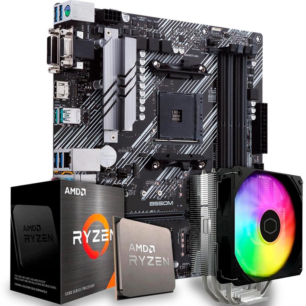 Kit Upgrade AMD Ryzen 7 5700X, Placa Mãe B550M, Air Cooler ARGB, AM4, U7D2K4TD-E