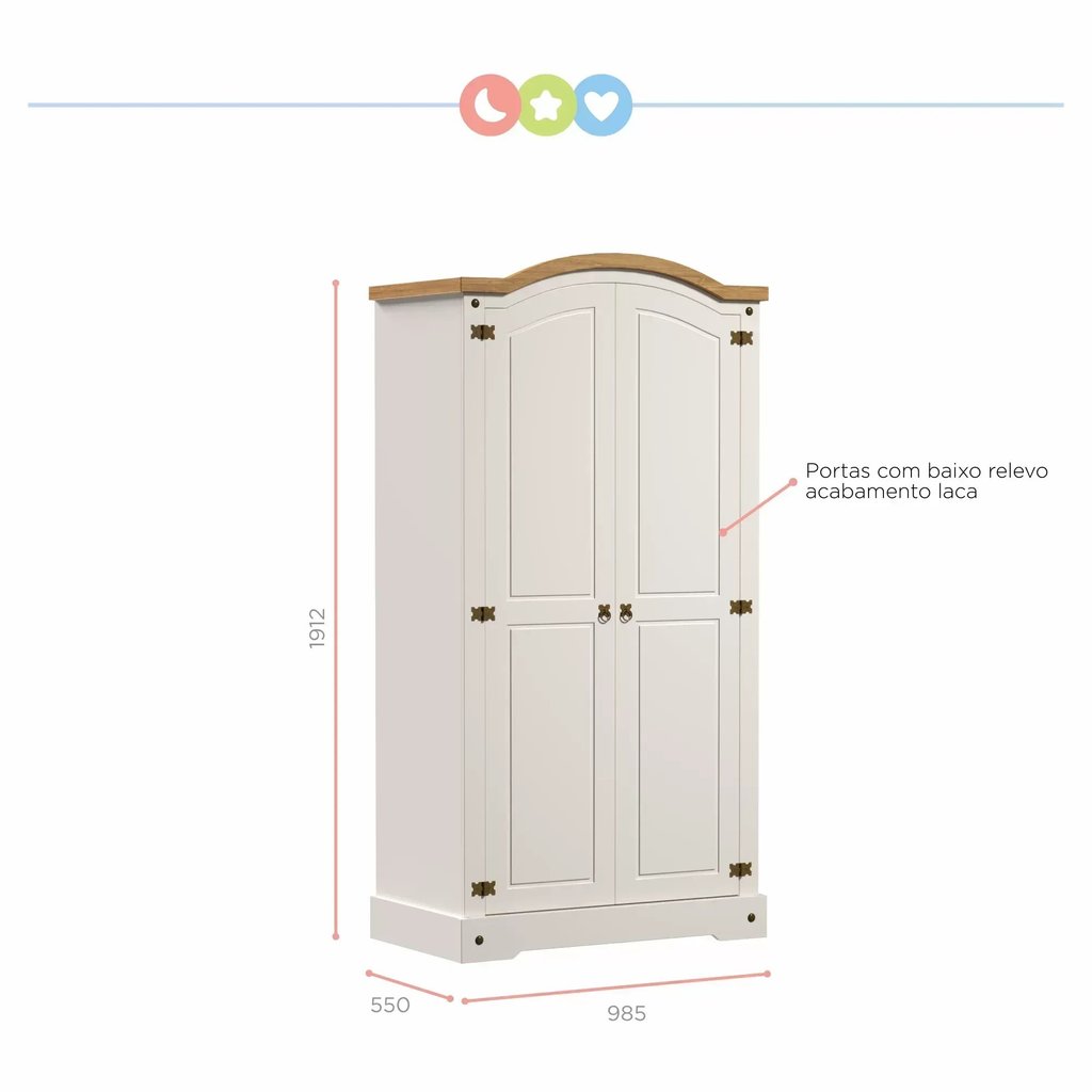 Guarda-Roupa Infantil 2 Portas Smile Yescasa Branco/Creme/Carvalho · foto 2
