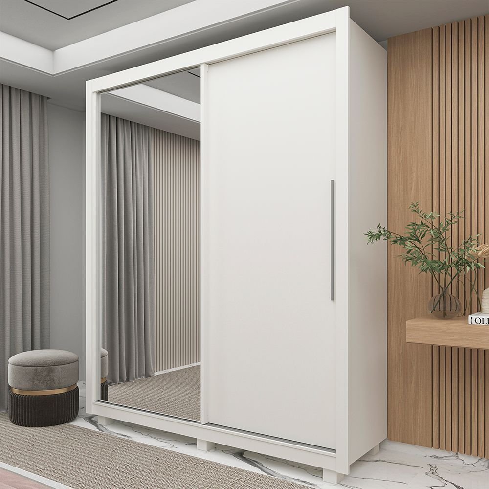 Guarda-Roupa Solteiro 2 Portas 1 Porta Espelhada com Pés Royale 100% MDF Branco Sim