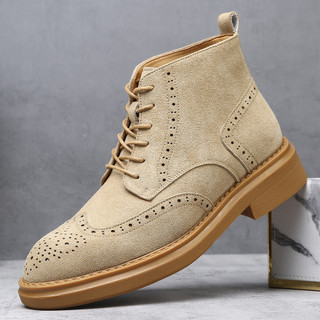 Botas Martin de camurça masculinas 2026 outono europeu americano moda camurça Brogue botas de cano alto sapatos de couro
