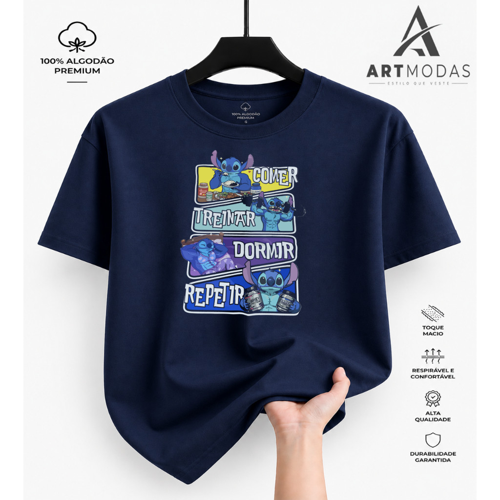 Camiseta Estampada Academia Treino Unissex Stitich Confortavel 100% Algodao Leve Casual