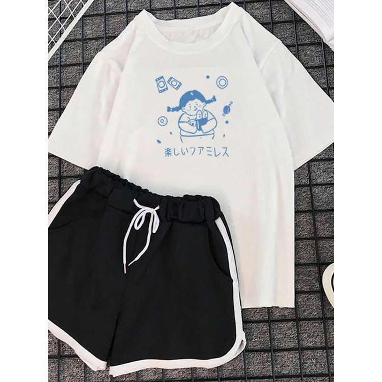 Pijamas femininos verão fino doce bonito manga curta camiseta Shorts pode usar fora meninas grandes ternos de casa das c