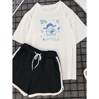 Pijamas femininos verão fino doce bonito manga curta camiseta Shorts pode usar fora meninas grandes ternos de casa das c