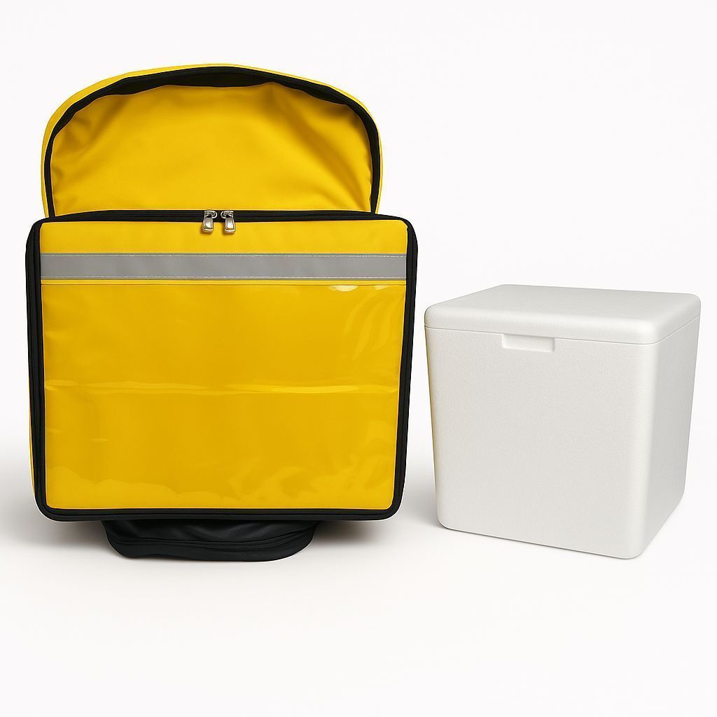 Capas Mochilas Bag AMARELA (Com Isopor) Térmicas De Motoboy Para Isopor De 45 Litros Entregas