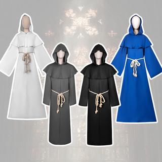 Novo Medieval cos roupas Retro cor sólida com capuz manto solto Robe masculino cosplay traje