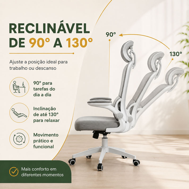 Cadeira Computador Ergonômica Branca Cinza Suporte Lombar — imagem 2 de 2