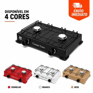 Fogão 2 Bocas A Gás Portátil Baixa Pressão Compacto GLP P13 Resistente Fácil Caminhoneiro Preto