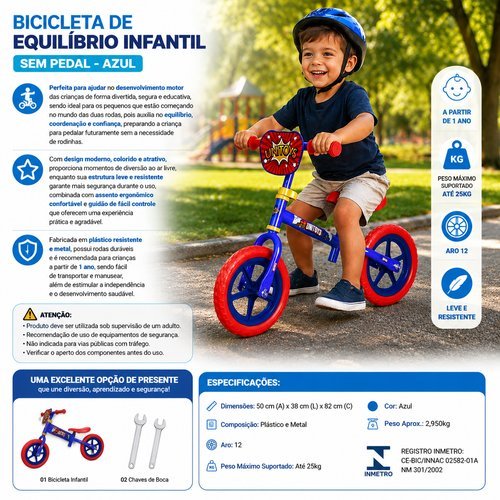 Bicicleta Infantil Equilibrio Sem Pedal Azul Promove Equilibrio Coordenacao Motora