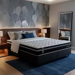 Conjunto Cama Box c/ Molas Ensacadas Durham Preto Queen 158x198x60