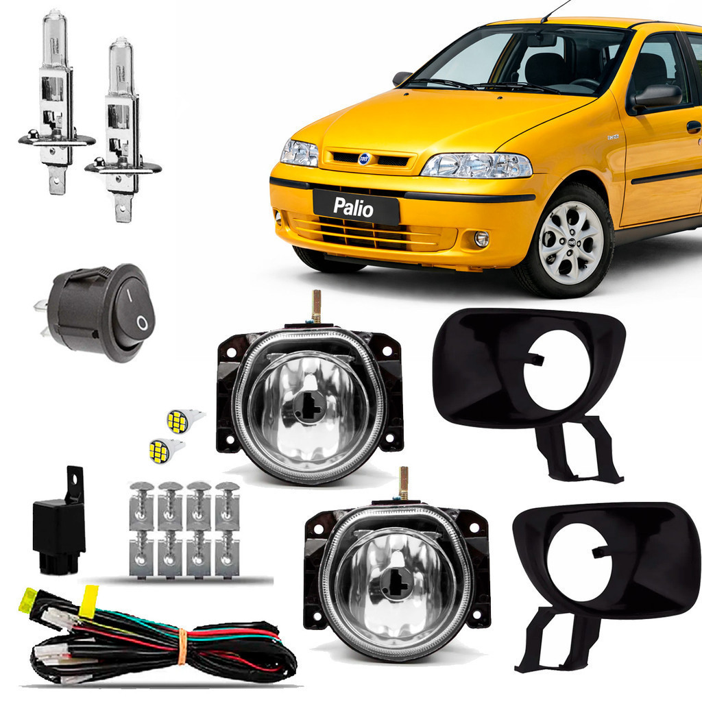 Kit Farol De Milha Auxiliar Neblina Farolete Cibie Completo Palio Siena Strada 2001 2002 2003 2004 Com Suporte