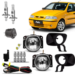 Kit Farol De Milha Auxiliar Neblina Farolete Cibie Completo Palio Siena Strada 2001 2002 2003 2004 Com Suporte
