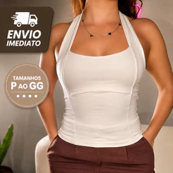 Blusa Feminina Top Halter Efeito Silicone Costa Nua Casual Blogueira Verão