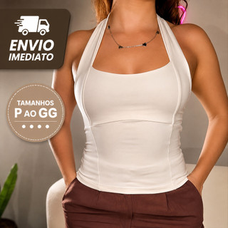 Blusa Feminina Top Halter Efeito Silicone Costa Nua Casual Blogueira Verão