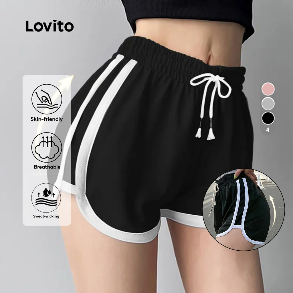 Lovito Casual Shorts Esportivos com Controle de Barriga e Levantamento de Bumbum Elástico em 4 Direções preto LNA133016