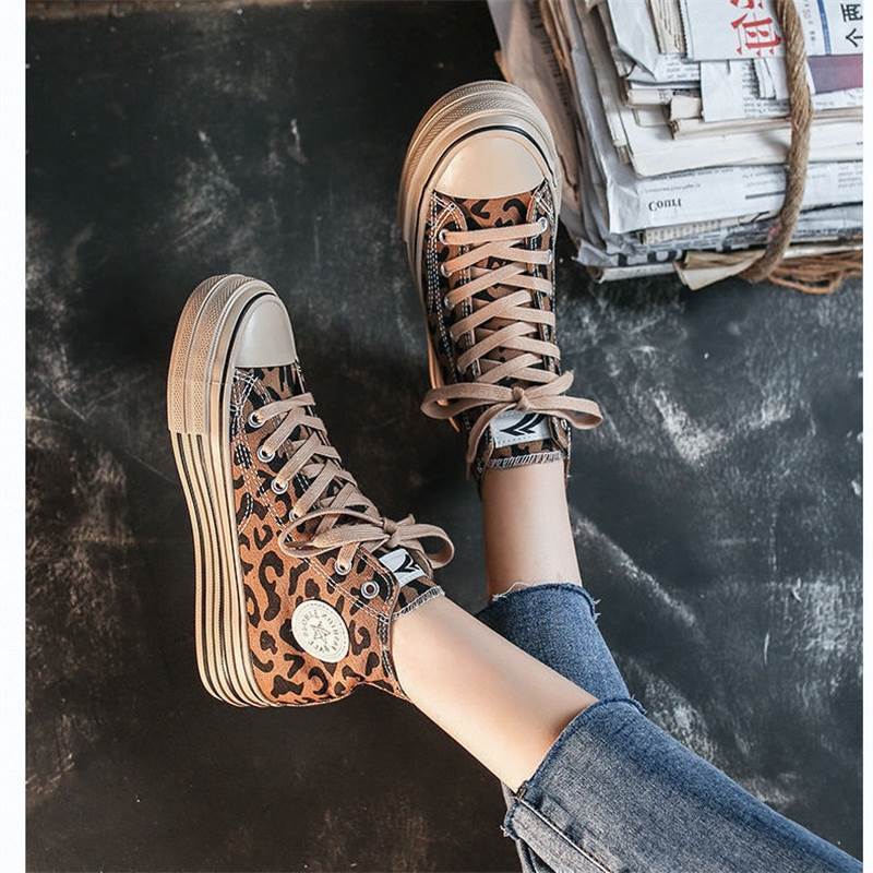 Casual primavera outono All-Match estudante sapatos de lona versão coreana tênis novo estilo feminino leopardo impressão