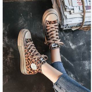 Casual primavera outono All-Match estudante sapatos de lona versão coreana tênis novo estilo feminino leopardo impressão