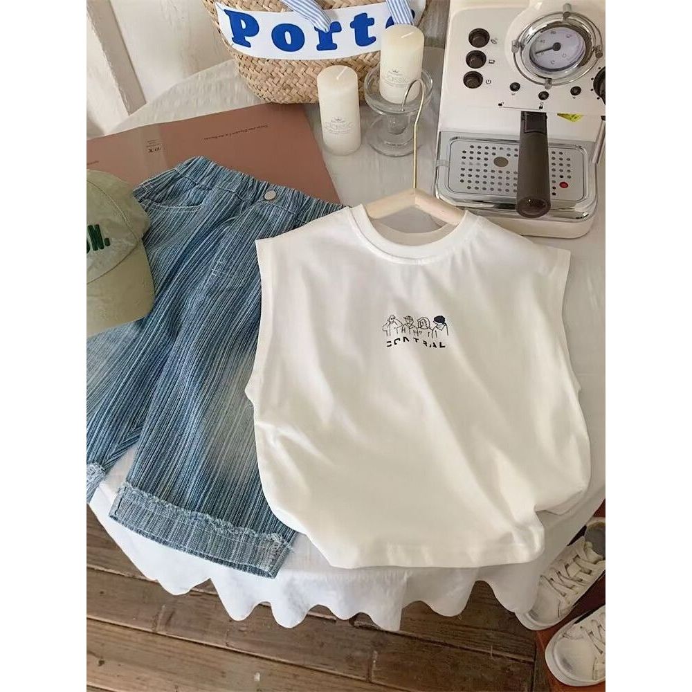 100% algodão crianças sem mangas colete verão estilo ocidental meninos meninas solto camiseta colete médio pequeno crian