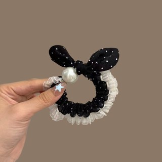 Estilo coreano bolinhas gaze arco laço de cabelo feminino high-End sentir pérola rabo de cavalo cabeça corda acessórios 