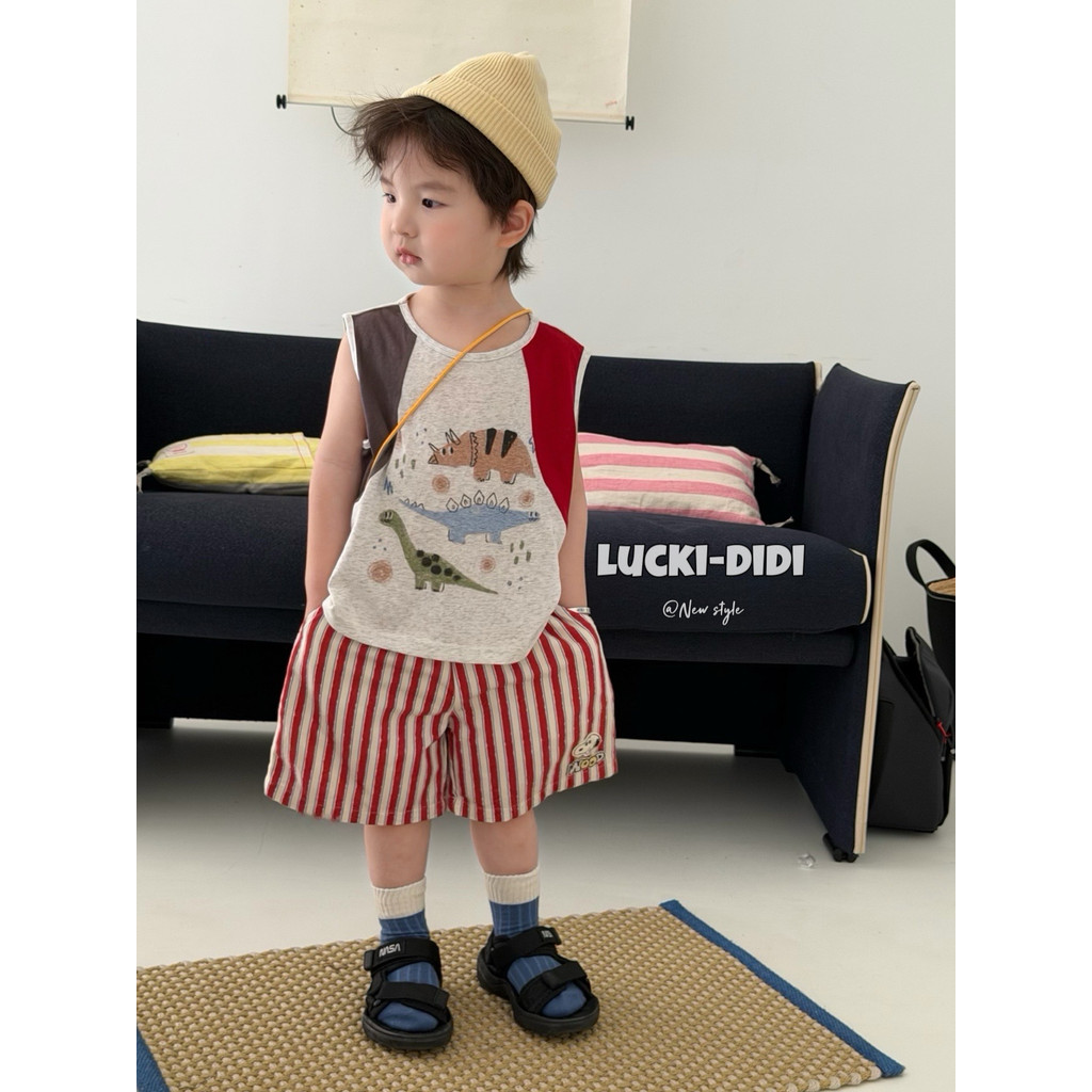 LUCKI crianças roupas infantis coreanas 2026 verão meninos médio pequeno crianças dos desenhos animados dinossauro sem m